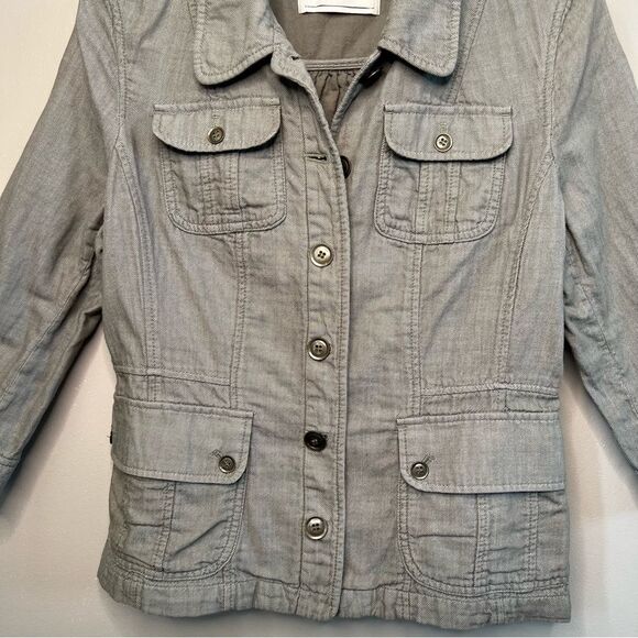 Caslon Cotton Khaki Green Quarter Sleeve Jacket Trench Coat Blazer Size M - Picture 2 of 15